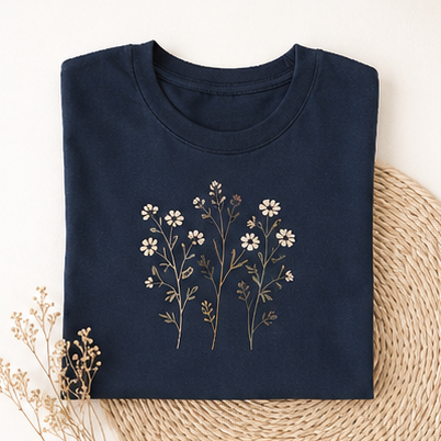Navy folded botanical print women's T-shirt